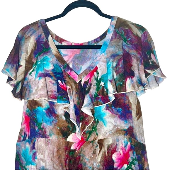 Soft Surroundings Italian Dreams Floral Tiered Maxi Dress w/ Flutter Sleeves, L - Picture 4 of 11